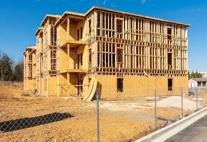 a close-up of temporary chain link fences, keeping the construction area safe and secure in Bacliff, TX